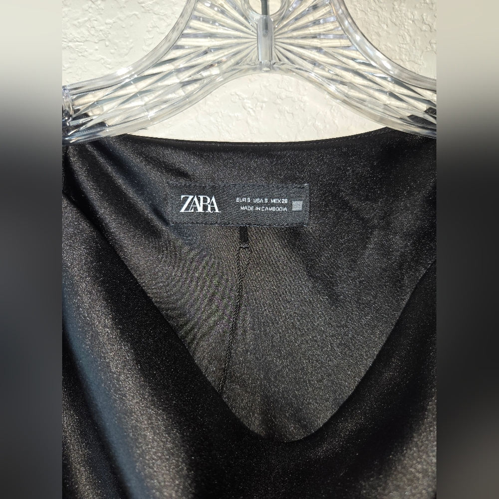 Zara Satin Effect Black Midi Sleeveless Dress - Picture 6 of 10